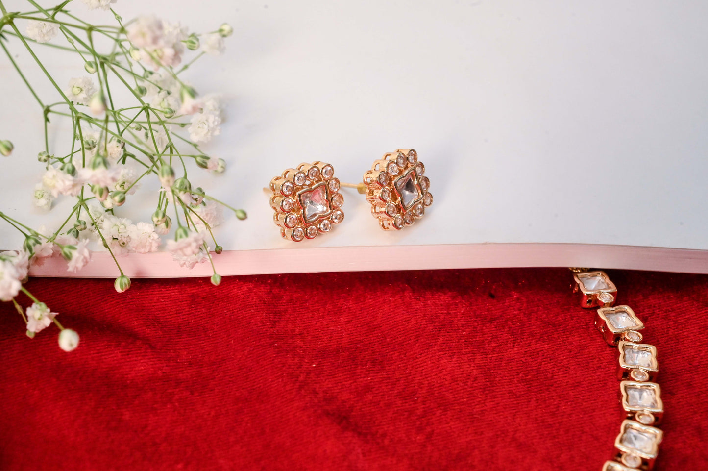 Regal Square Cut Real Kundan Necklace Set