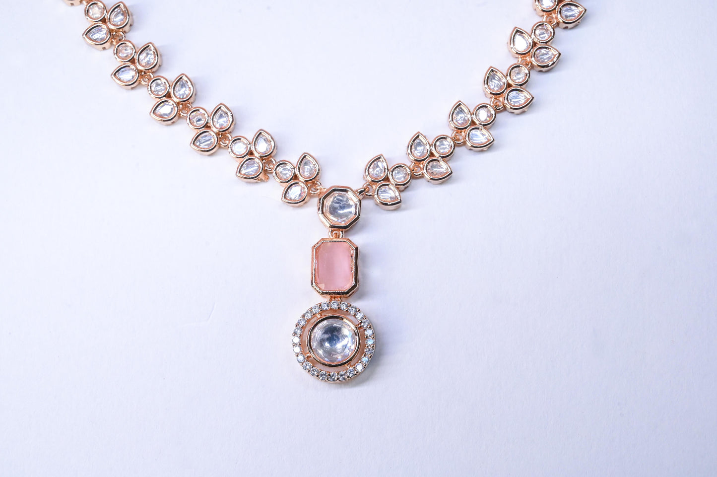 Radiating Pastel Pink Real Kundan Necklace Set