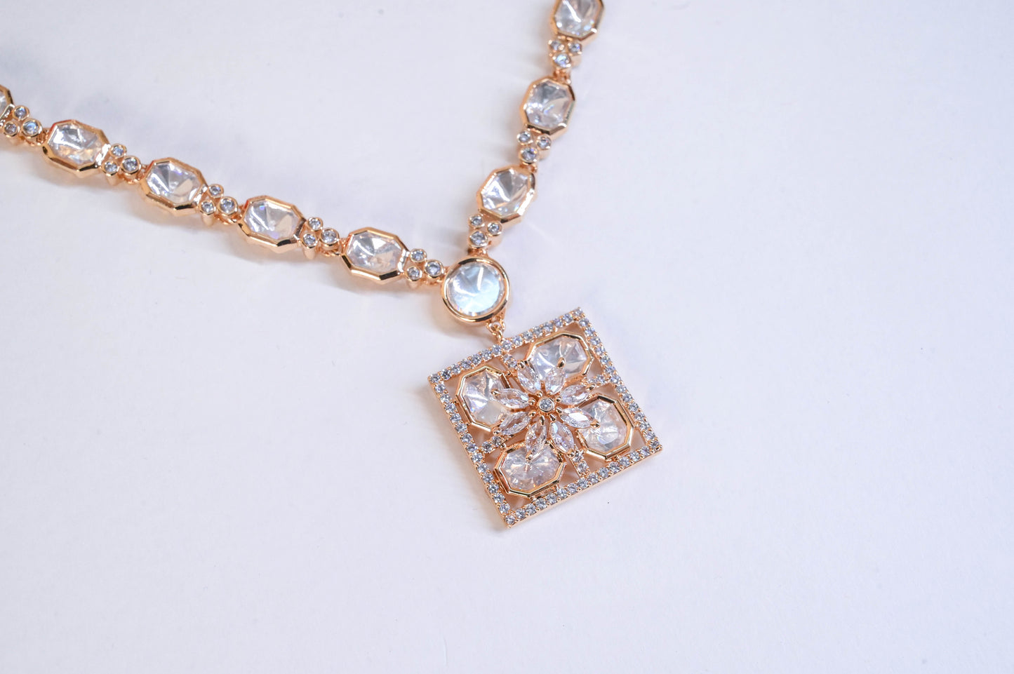 Radiant Square Pendant Real Kundan Necklace with Earrings