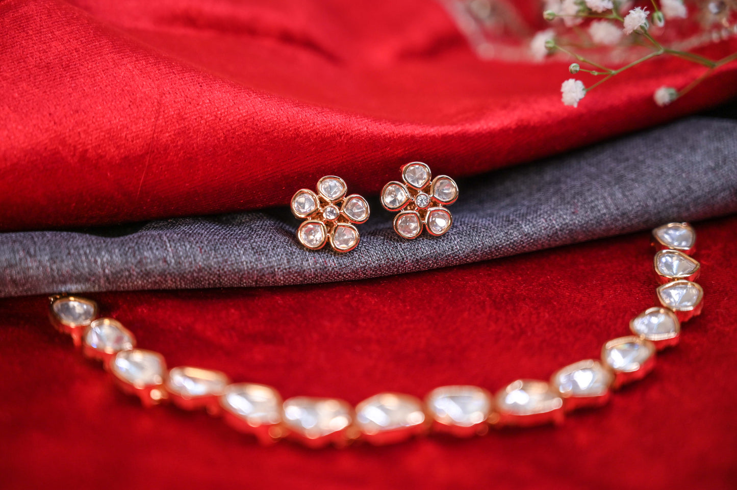 Stylish & Minimal Asymmetrical Real Kundan Stone Necklace Set