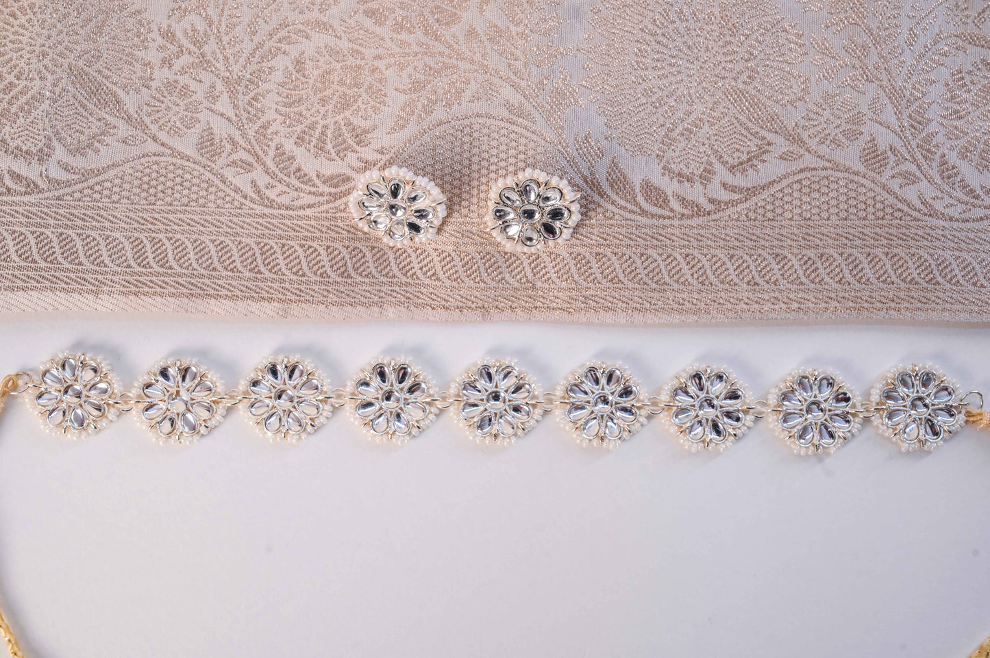 Elegant White Beads Indian Necklace Set