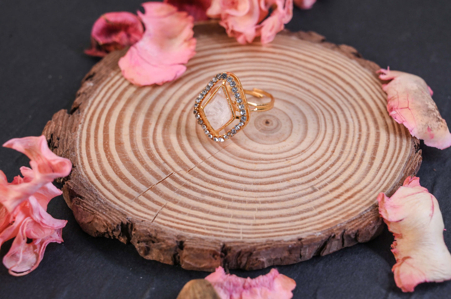 Beige Marble Adjustable Ring for Indian Wear
