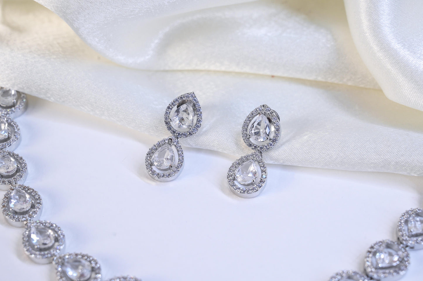 Radiant American Diamond Drop Necklace Set