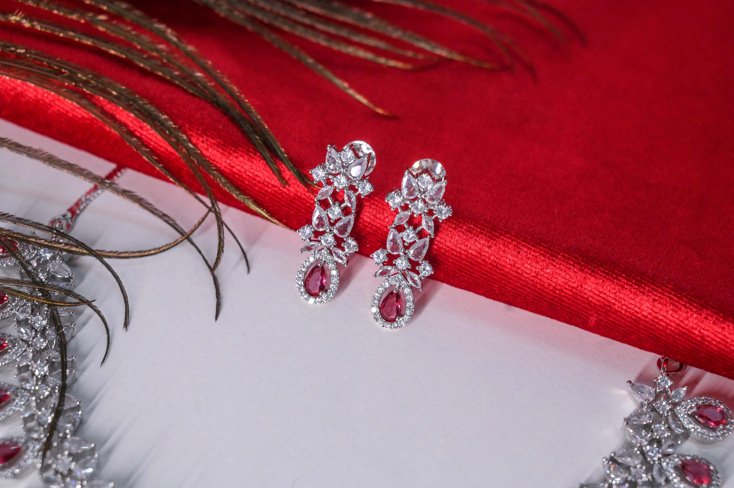 Rosy Pink Cubic Zirconia Princess Necklace Set