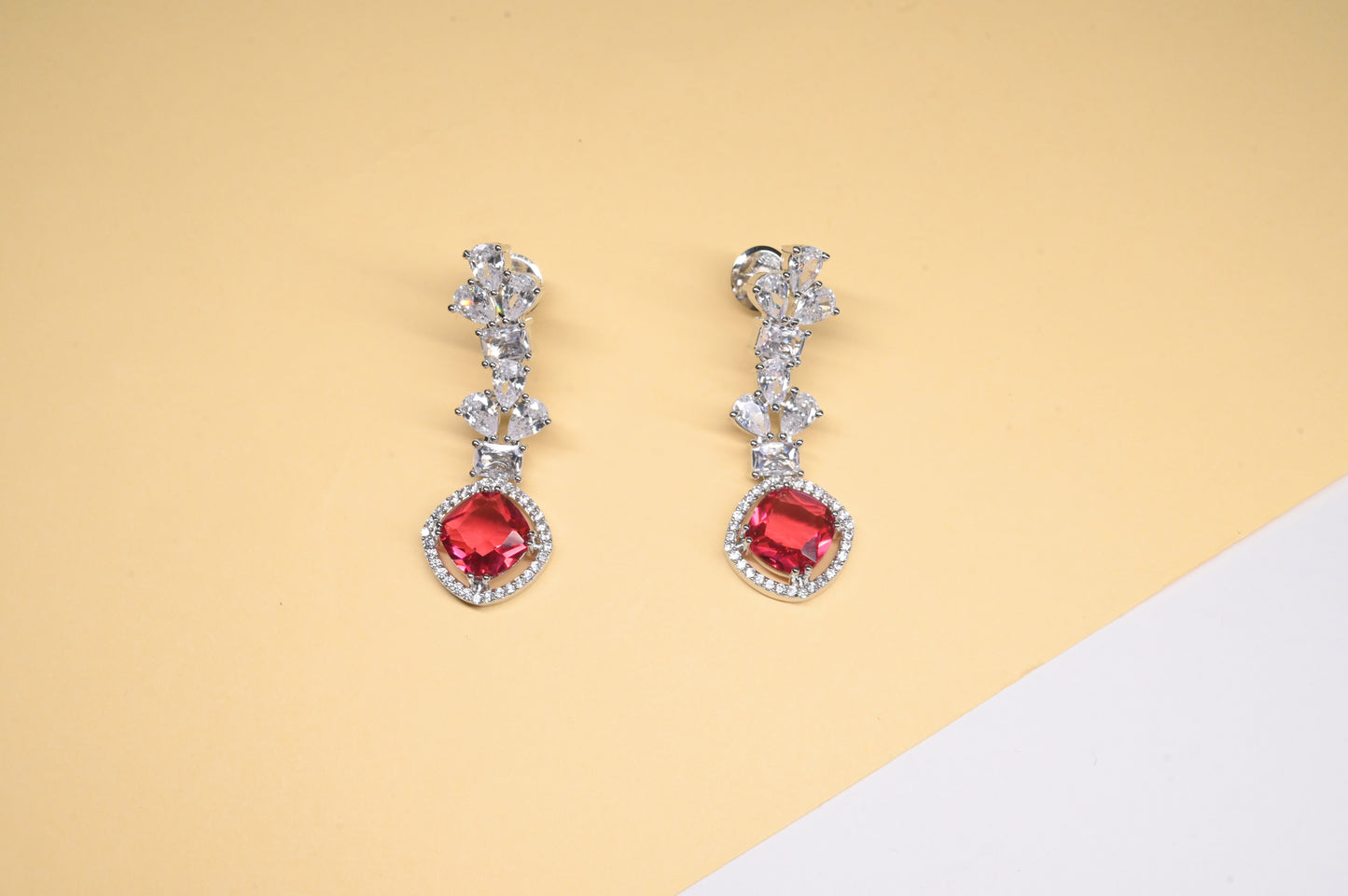Gorgeous Red Cushion Cut Cubic Zirconia Pendant Necklace Set