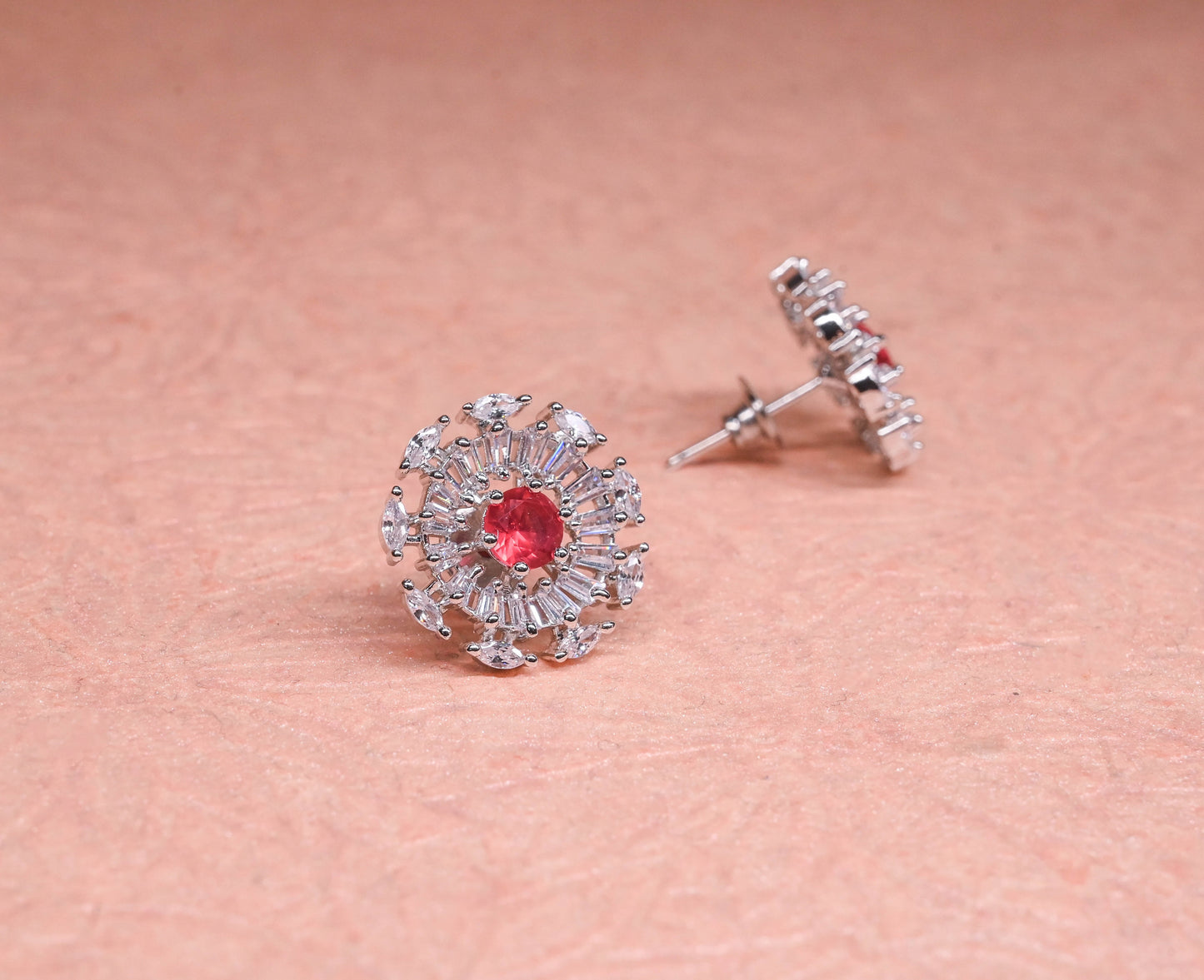Rich Red American Diamond Studs Earrings