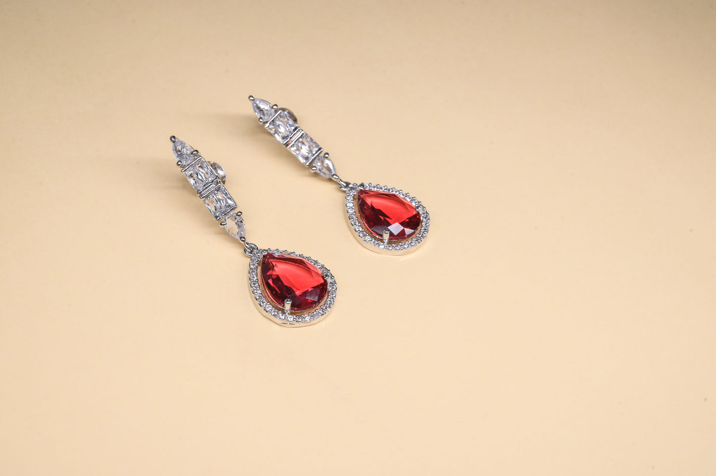 Handcrafted American Diamond Necklace Set with teardrop pendant