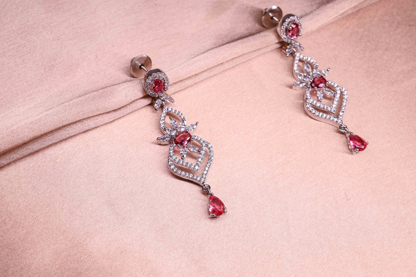 Exquisite Luxury Pink AD Necklace with Earrings