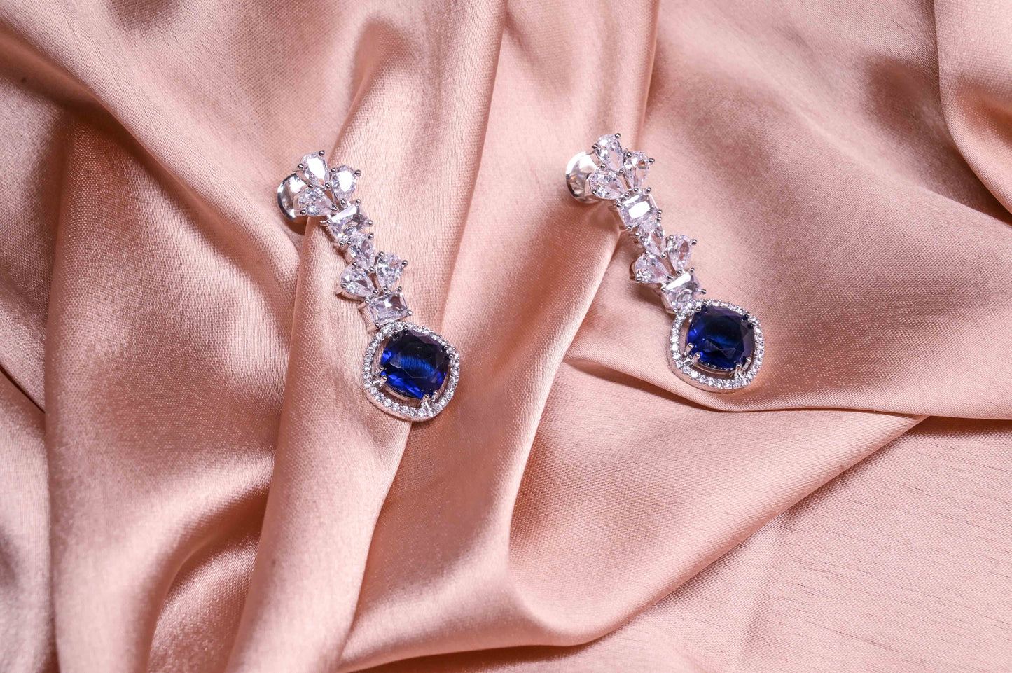 Timeless Royal Blue Cushion Cut Cubic Zirconia Pendant Necklace Set