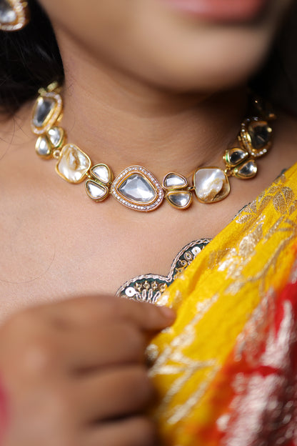 Statement Elegant Marble-Real Kundan Jewelry Set