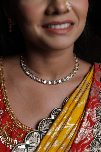 Regal Square Cut Real Kundan Necklace Set