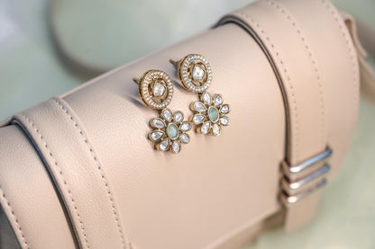 Mint Green Floral Brass Real Kundan Necklace Set