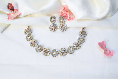Pink Floral Brass Real Kundan Necklace Set