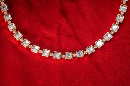 Regal Square Cut Real Kundan Necklace Set
