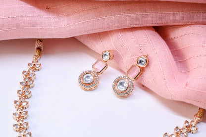 Radiating Pastel Pink Real Kundan Necklace Set