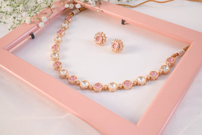 Handcrafted Circular Real Kundan Neckpiece in Pastel Pink
