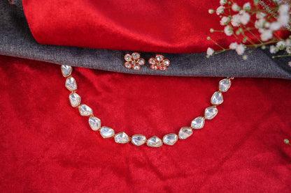 Stylish & Minimal Asymmetrical Real Kundan Stone Necklace Set