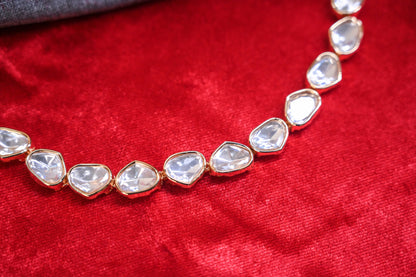 Stylish & Minimal Asymmetrical Real Kundan Stone Necklace Set