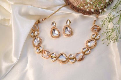 Statement Elegant Marble-Real Kundan Jewelry Set
