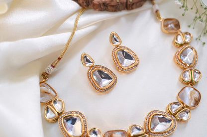 Statement Elegant Marble-Real Kundan Jewelry Set