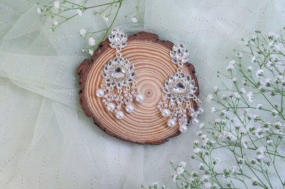 Elegant White Indian Earrings with Graceful Dangling Accents