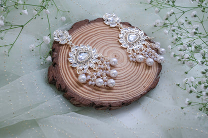 Elegant White Indian Earrings with Graceful Dangling Accents