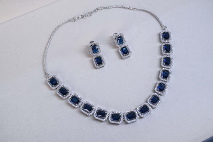 Handcrafted Sapphire Blue stone and Diamond Neckpiece Set