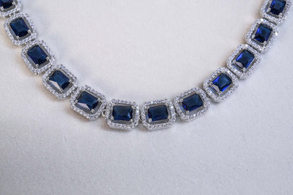 Handcrafted Sapphire Blue stone and Diamond Neckpiece Set