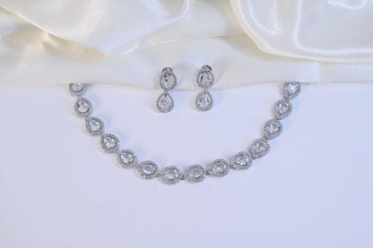 Radiant American Diamond Drop Necklace Set