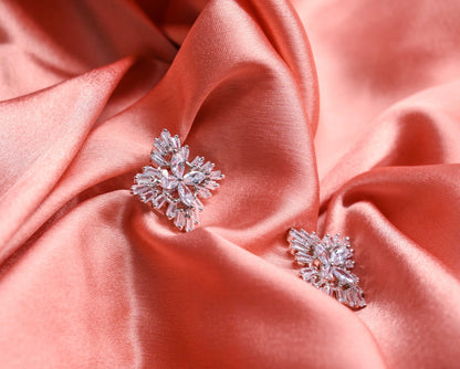 Opulent Floral American Diamond Cluster Stud Earrings