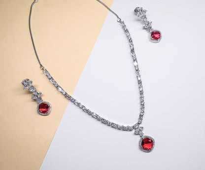 Gorgeous Red Cushion Cut Cubic Zirconia Pendant Necklace Set