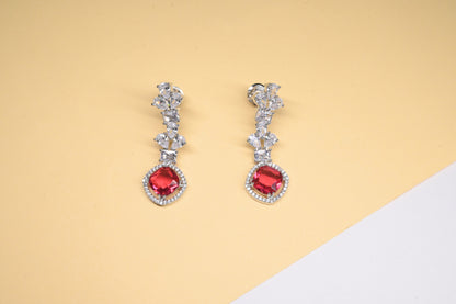 Gorgeous Red Cushion Cut Cubic Zirconia Pendant Necklace Set