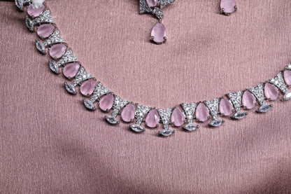Delicate Blush Pink American Diamond Necklace Set