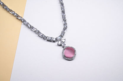 Delicate Blush Pink Cushion Cut Cubic Zirconia Pendant Necklace Set