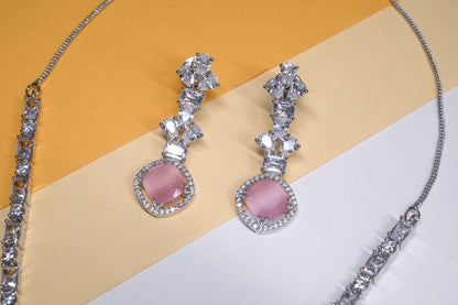 Delicate Blush Pink Cushion Cut Cubic Zirconia Pendant Necklace Set