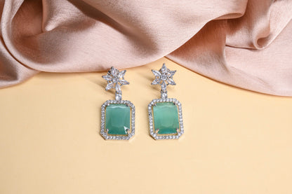 Dazzling Mint Green Square Cut Stone Diamond Necklace Set