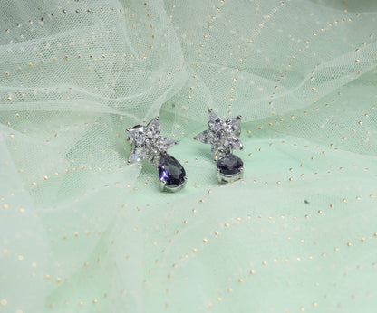 Luxurious Purple Teardrop Floral Pendant Necklace with Earrings