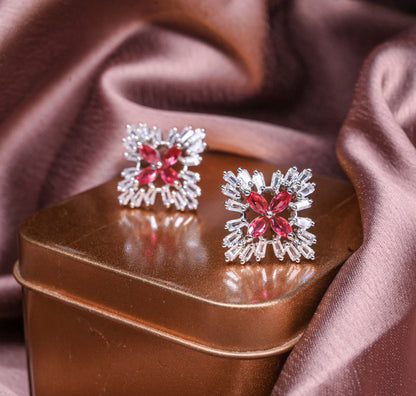 Elegant Red-Center American Diamond Stud Earrings