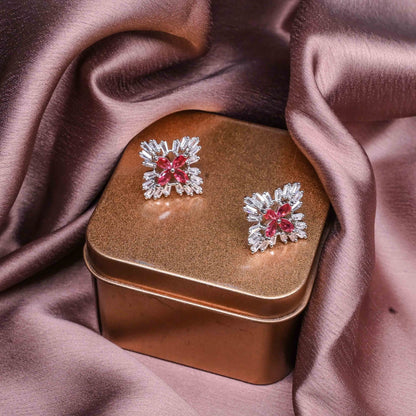 Elegant Red-Center American Diamond Stud Earrings