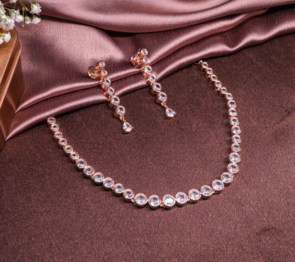 Classic Rose Gold Cubic Zirconia Tennis Necklace Set