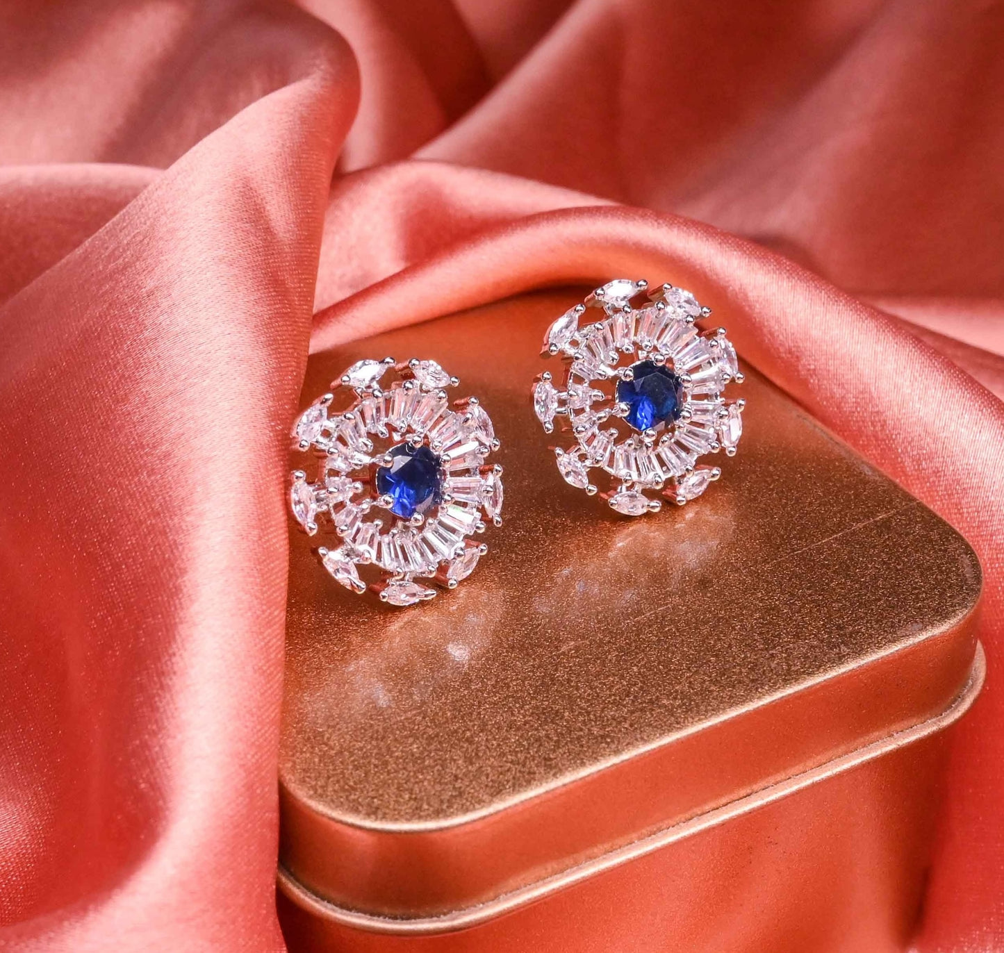 Royal Blue American Diamond Studs Earrings