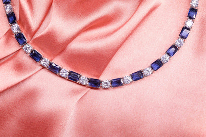 Minimal Royal Blue Stone & AD Necklace with Earrings