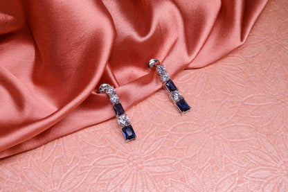 Minimal Royal Blue Stone & AD Necklace with Earrings