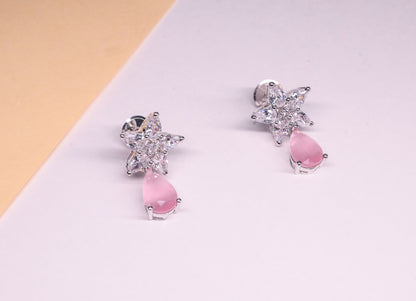 Blush Pink Teardrop Floral Pendant Necklace with Earrings