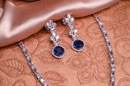 Timeless Royal Blue Cushion Cut Cubic Zirconia Pendant Necklace Set