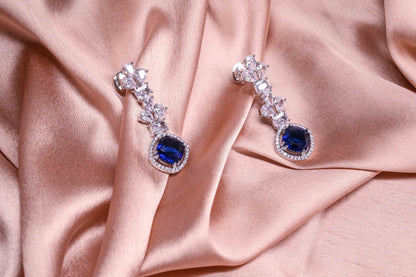 Timeless Royal Blue Cushion Cut Cubic Zirconia Pendant Necklace Set