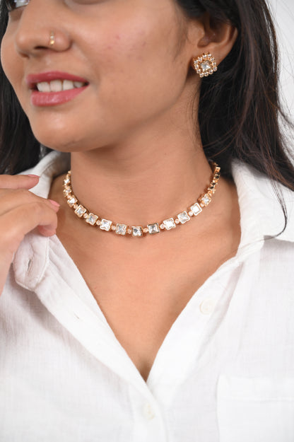 Regal Square Cut Real Kundan Necklace Set