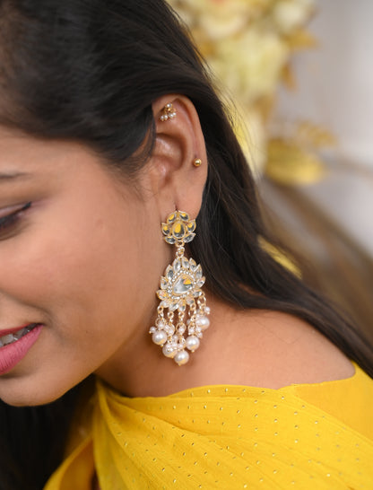 Elegant White Indian Earrings with Graceful Dangling Accents