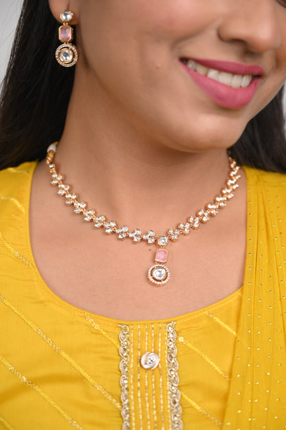 Radiating Pastel Pink Real Kundan Necklace Set