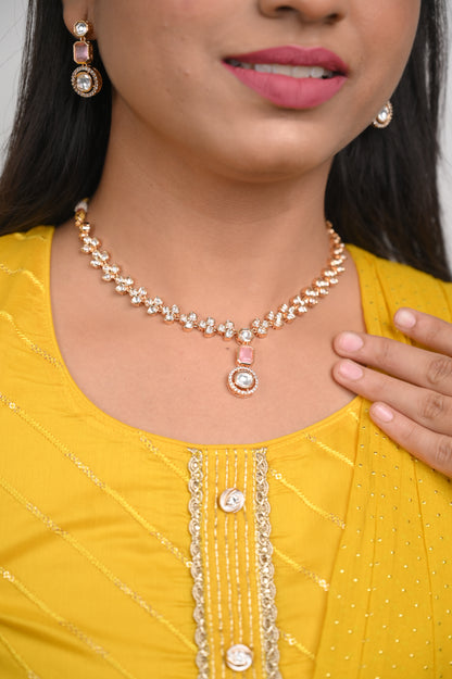 Radiating Pastel Pink Real Kundan Necklace Set